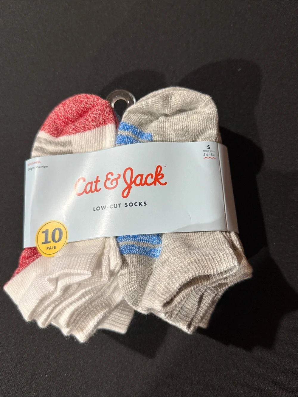 Cat & Jack Low-Cut Athletic Socks — Red & Blue Accents (10-Pack)